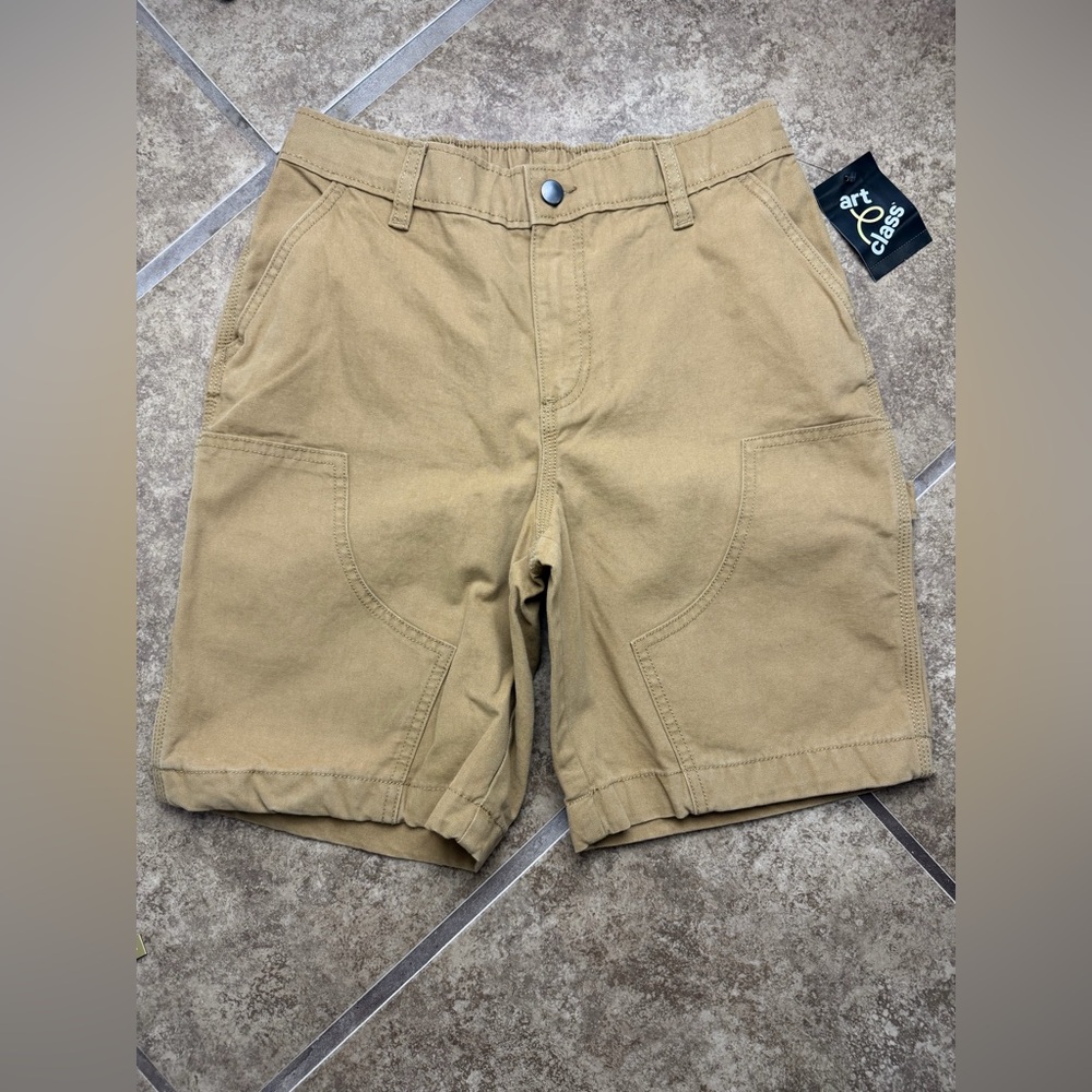 Art Class Boys Tan Utility Cargo Shorts Size L 10/12 Elastic Waist Pockets NWT